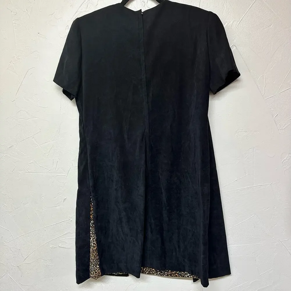 Vintage Black Cardigan Dress Leopard Print Mob Wife by Sheri Martin Size 12 - Picture 4 of 6